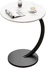 XINCHANG C-Shaped End Table Side Table Wood Sofa Table with Metal Frame for Living Room, Bedroom, Small Spaces (Snow Mountain White + Black Rack)