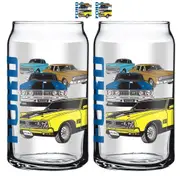 Ford Cars Coloured Can Shaped Glasses Set of 2