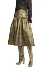 NWT RRP $450 Sass & Bide DISCO DREAMING Metallic Gold Baroque MIDI Skirt 38 8