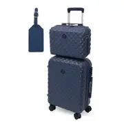Pierre Cardin CABIN Hard Shell Luggage Mini Beauty Case Set Leather Tag - Teal