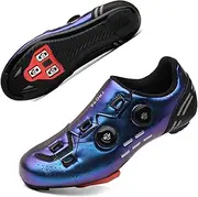Cycling Shoes Men Women Road Bike MTB Cycling Shoes Compatible with Look SPD SPD-SL Delta Lock Pedal Mountain Bike Shoes, Blue, 44 EU