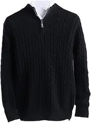 [Hamthuit] Men's Slim Pullover Zipper Half High Neck Knit Sweater Thick Business Casual Sweater Half High Collar Pullover