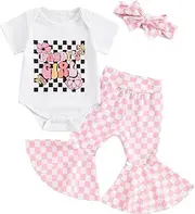 [mlpeerw] Newborn Baby Girl Clothes Mamas Girl Romper Top Floral Bell-Bottoms Pants+Headband Infant Cute Summer Outfits