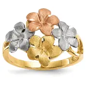 14k Two-Tone Gold w/White Rhodium Polished u0026 Satin D/C 4-Plumeria Ring