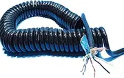 Coiled Extension Cord, 10 Cores Double Shielded Network Spiral Cable 20AWG Stretch 1 Meter to 15 Meters(Stretch 12 Meter)