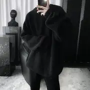 Plain Round-Neck Knit Top Black - XL