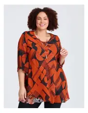 [Taking Shape] Reversible Travel Tunic Black/orange Print