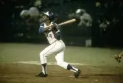 Outfielder Hank Aaron Atlanta Braves swings and watches the fligh- 1974 Photo 5