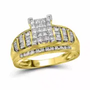 10kt Yellow Gold Princess Diamond Cluster Bridal Wedding Engagement Ring 1 Ctw