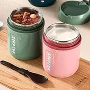 2Pcs Thermal Insulated Food Jar with Foldable Spoon Leak Proof Food Containers Soup Cup Portable 304 Stainless Steel Thermal Food Container 480ml for Kids Adults School(Pink+Green)