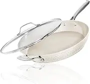 Gotham Steel 14 Inch Non Stick Frying Pans with Lid, Large Frying Pans Nonstick with Lid, Healthy and Non Toxic Ceramic Pan Skillet, Nonstick Frying Pan, Induction Pan, Dishwasher Safe– Cream Hammered