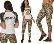 ZUMBA Nation 2Pc.Set! Mashed Up Long Leggings +Camo Army Football Tee-EliteZWear