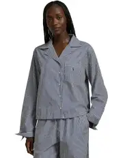 [Polo Ralph Lauren] Shirting Stripes Cotton Long Sleeve Button Down Pyjama Set in Blue