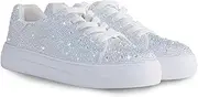 [Suokdil] Sparkle Rhinestone Sneakers for Women Bling Sneakers Rhinestone Sneakers White Shoe Glitter Fashion Bedazzled Platform Tennis Shoes Bride Sequin Wedding and Party Trendy Shoe