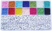Haobase Craft Beads Kit, 4300pcs 3mm Glass Seed Beads and 700pcs Letter Beads for Friendship Bracelets Jewelry Making Necklaces and Key Chains with 2 Rolls of Crystal Line