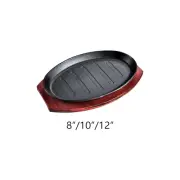 Griddle Steak Fry Pan Plate, Teppanyaki Grill Pan Cast Iron with Bamboo Tray BBQ