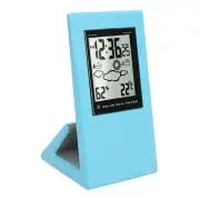 (Blue)Weather Forcast Clock Solar Battery Powered Square LCD Display Timing ZK