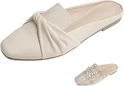 [Optigard] Women's Pearl Decor Flat Mules Shoes,Comfortable Round Toe Slip On Backless Dress Mule Slide Sandals Ladies Loafers
