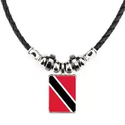 Trinidad And Tobago Soft Black Rope Necklace With Velvet Gift Bag