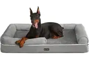 Orthopaedic Dog Bed - Soft Padding, Raised Edges, Removable Cover - 120 x 85 x 25 cm, Non-Slip Base - Light Grey