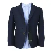 Boys Herringbone Checkered Tweed Wool Suit Navy Brown Pageboy Set