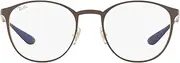 Ray-Ban RX6355 Round Prescription Eyeglass Frames, Matte Brown on Gold/Demo Lens, 50 mm