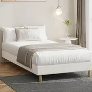 Oikiture King Single Bed Frame Boucle Bed Base White