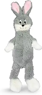 FGA MARKETPLACE Grey Rabbit Flat NO Stuffing NO Squeak Plush Dog Toy, 21 inch