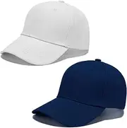 [SAIIURV] 2 Pcs Kids Plain Baseball Cap Girls Boys Childrens Hat, Sport Solid Sun Hat Unisex Baseball Cap Polo Style Classic, Adjustment Hats for Golf Running Sports Outdoor Workouts (Navy Blue, White)