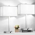 21" Set of 2 Touch Control Table Lamps with 2 USB & AC Outlets 3-Way Dimmable...