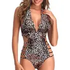 Tempt Me Plunge V Neck Cutout One Piece Swimsuit Open Back Leopard Cheetah M NWT