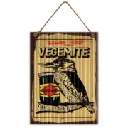 Be a Happy Little Vegemite Tin Sign with Kookaburra & twine to hang 30x40cm