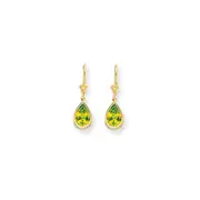 14k Yellow Gold 10x7mm Pear Peridot Checker leverback Earrings