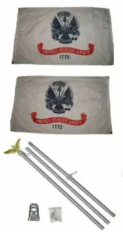 3x5 U.S. Army White Emblem 2ply Flag Aluminum Pole Kit Set 3'x5'