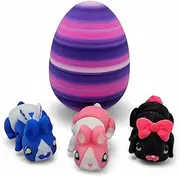 ZZ LIFE Bunny Eggs Collectible Figurines - Includes 3 Unique Articulating Bunnies - Articulating Design - Easter Eggs, Educational, Stress, Anxiety, ADHD Relief