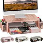 gianotter Desk Computer Monitor Stand Riser with Drawer and 2 Pen Rose Gold