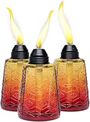 [Backyadda] Stylish Glass Torches for Your Table or Patio with Many Colors to Choose from. Set of 3 Torches. (Crimson Sunset)