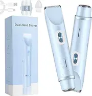Bikini & Body Shaving, Ladies Underarm Face Lip Legs Hands Hair Trimmer Waterproof Wet & Dry Use Body Hair Trimmer, Dual Head Shaver Women,Comfort 2 in 1 Electric Lady Shaver,（Blue) afeamo