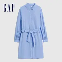 在飛比找momo購物網優惠-【GAP】女裝 純棉翻領長袖洋裝-藍色(734152)