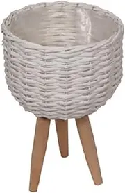 Bliss Gifts & Homewares Rattan Planter Stand I Handwoven Round Floor Basket I Wicker Plant Pot with Legs I Flower Pots Holder for Balcony Home Office Indoor and Outdoor Garden Décor I White – Small