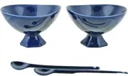 DIANE VON FURSTENBERG DVF Pebblestone Cobalt Blue Dessert Bowl/Spoon Set/2 New