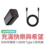 【GRANTCLASSIC】充滿快樂PD65W 電源供應器+充滿希望 C TO C 240W充電線100CM(官方品牌館)