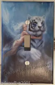 White Tiger Fairy-Light Switch Cover-Larger Size- Single Toggle