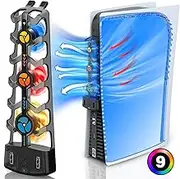 PS5 Cooling Fan, PS5 Fan Cooler with 3 Adjustable Quiet Cooling Fans and Breathing LED PS5 Cooling System PS5 Accessories Fegliea Efficient PS5 Cooler Fan with 2 USB HUB for PS5 Disc and Digital Edition Black