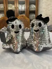 Christian Siriano Boy & Girl Shiny Silver Sequined Ghosts. Pillow/decor. NWT