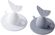 2pcs Creative Sink Plug Fishtail Cover for Kitchen Bathroom Strong Adhesive Odor Prevention Random Color