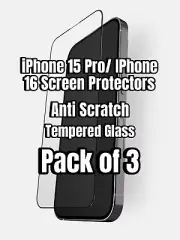 iPhone 15 Pro/ 16 Anti Scratch Tempered Glass Screen Protectors Pack Of 3