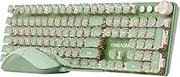 EWEADN Wired Typewriterkeyboard and Mouse Combo, Typewriter Style Mechanical Gaming Keyboard,104 Keys Backlit LED Keyboards, Media Control Knob, Wired Keyboard Pink Switch for Windows/Mac/PC-Green