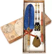 Quill Pen and Ink Set,Feather Pen Ink Set,Calligraphy Pen Set Fountain Dip Pen a