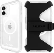Pelican Voyager iPhone 16 Plus Case [Compatible with MagSafe] Rugged Phone Case w/ 18ft Military-Grade Drop Protection - Heavy Duty Phone Cover w/Belt Clip Holster for iPhone 16 Plus - Clear